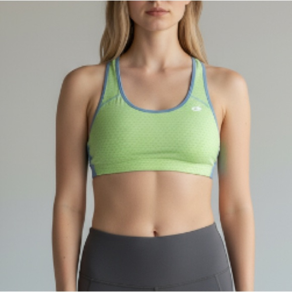 Champion Women’s Sports Bra Neon Green and Gray Sports Bra with Racerback Design